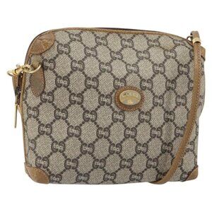 Authentic GUCCI GG Plus Supreme Shoulder Bag PVC Leather Beige Gold